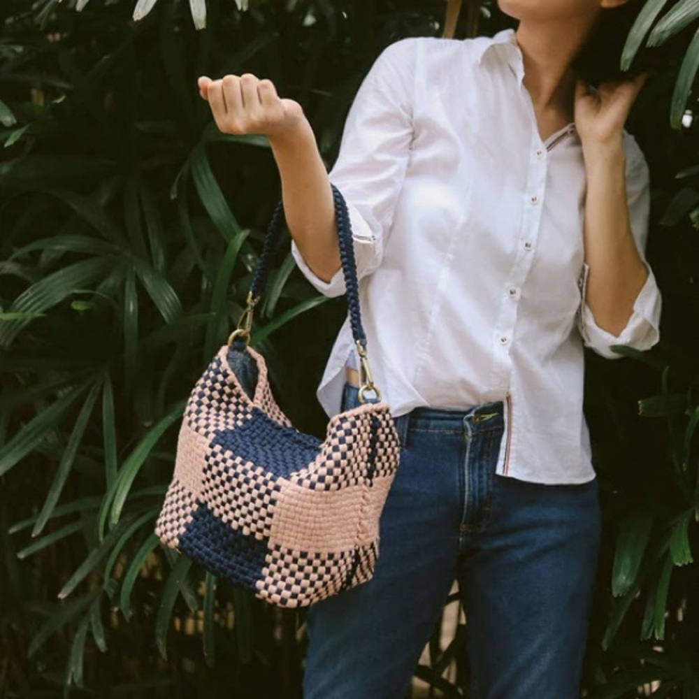 Nena & Co. Navy and Pink Checkered Shoulder Bag